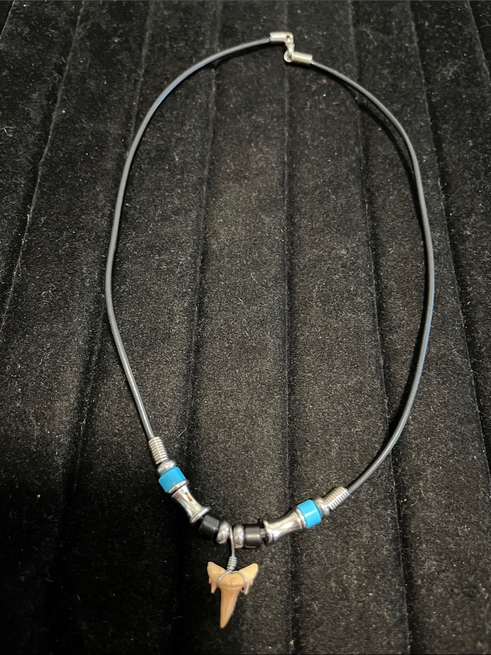 L👀K 3 for $10 Black Cord Necklace with Blue Accents and Tooth Pendant